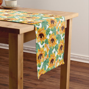 Pretty Sunflowers Yellow & Green Pattern Short Table Runner