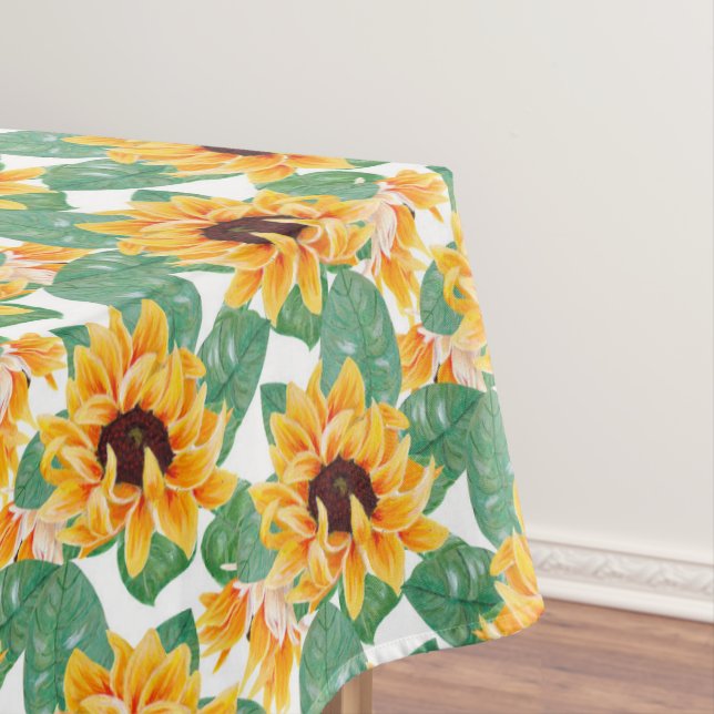 Pretty Sunflowers Yellow & Green Pattern Tablecloth (In Situ)
