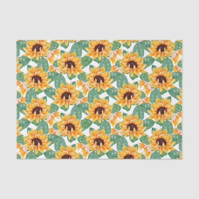 Pretty Sunflowers Yellow & Green Pattern Tissue Paper (Front)