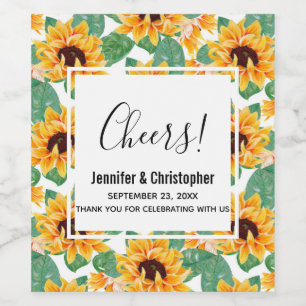 Pretty Sunflowers Yellow & Green Pattern  Wedding Wine Label