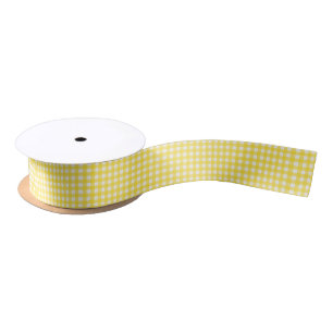 Pretty Sunny Yellow Gingham Pattern Satin Ribbon
