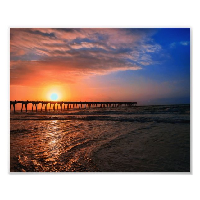 Pretty Sunrise Peeking Over Pensacola Beach Pier Photo Print (Front)