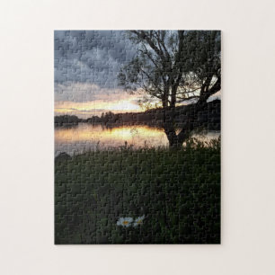 Pretty Sunset on Lake With Daisies Jigsaw Puzzle