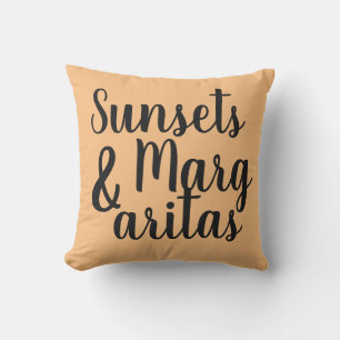 pretty SUNSETS & MARGARITAS lettering   Outdoor Pillow