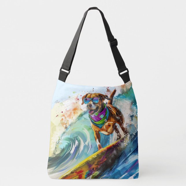 Pretty Surfing Dog – Summer Fun Beach Pup  Crossbody Bag (Front)