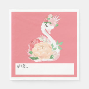 Pretty Swan Personalized school lunch message  Napkin