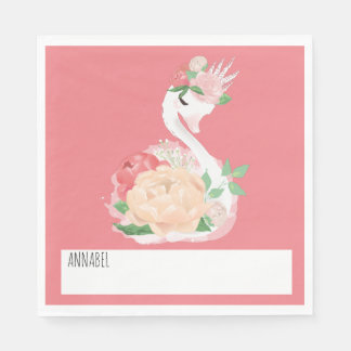 Pretty Swan Personalized school lunch message  Napkin
