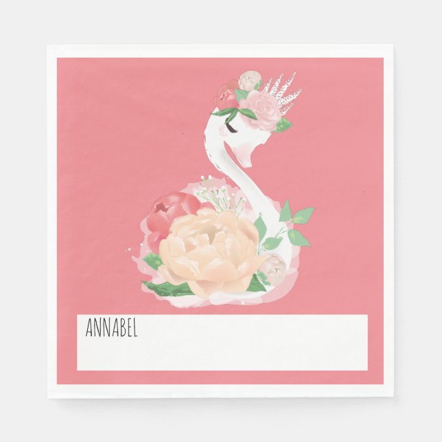 Pretty Swan Personalized school lunch message  Napkin (Front)