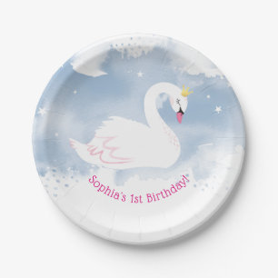 PRETTY SWAN PRINCESS party table decor blue Paper Plate