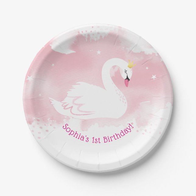 PRETTY SWAN PRINCESS party table decor pink Paper Plate (Front)