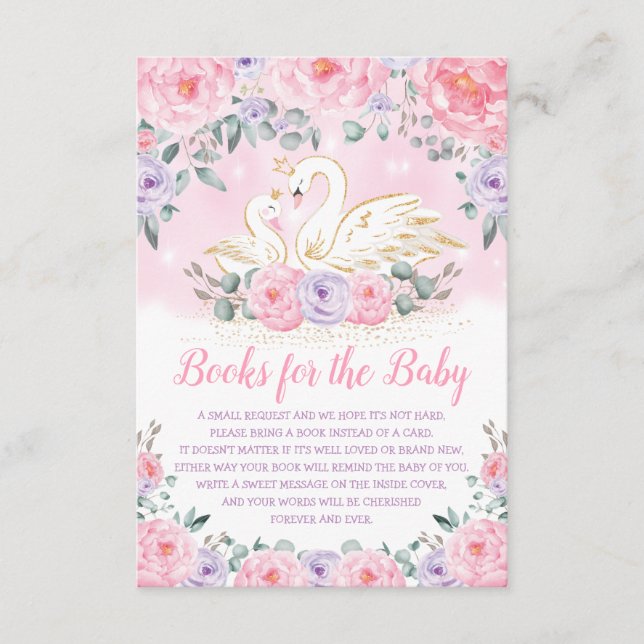 Pretty Swan Princess Shower Books for Baby Library Enclosure Card (Front)