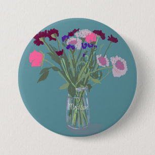 Pretty Sweet Boho Wildflowers +Custom Name 3 Inch Round Button