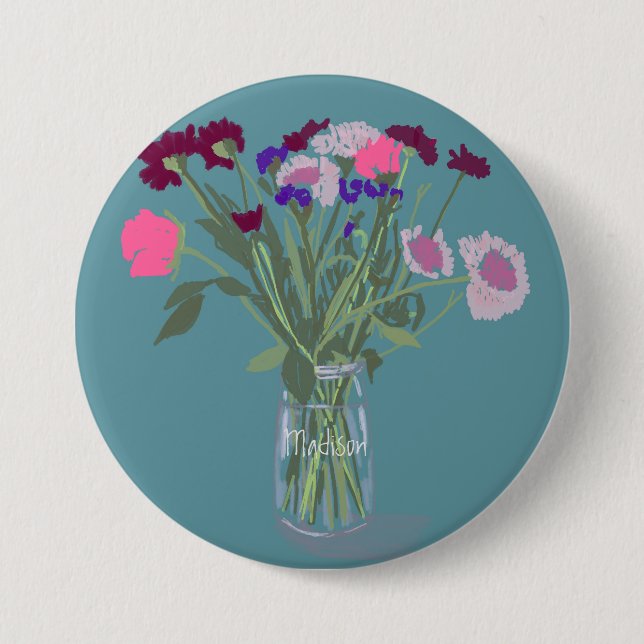 Pretty Sweet Boho Wildflowers  +Custom Name 3 Inch Round Button (Front)