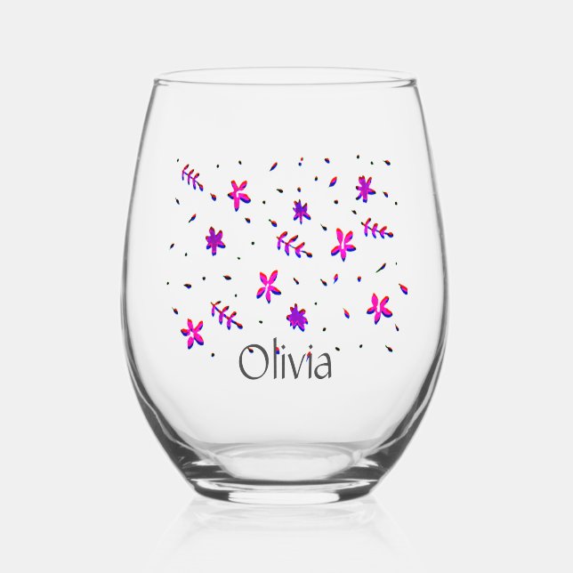 Pretty Sweet Modern Flower Design Stemless Wine Glass (Front)