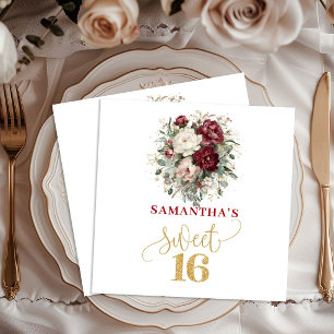 Pretty Sweet Sixteen Blush Burgundy Party Napkins