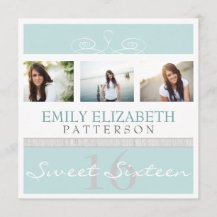 Pretty Swirl Photo Collage Sweet 16 Invitation