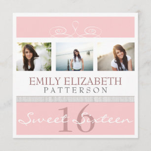Pretty Swirl Photo Collage Sweet 16 Invitation
