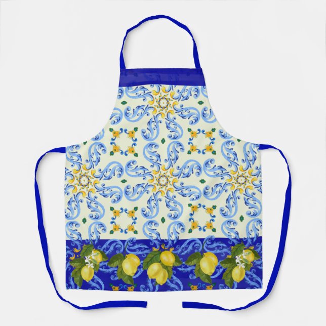 Pretty Talavera Tile All-Over Print Apron Lemons (Front)