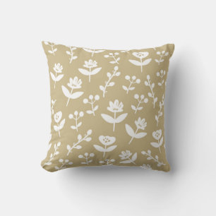 Pretty Tan Beige Floral Farmhouse Pattern Rustic Throw Pillow