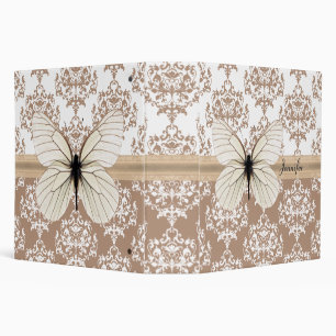 Pretty Tan Damask Butterfly Binder