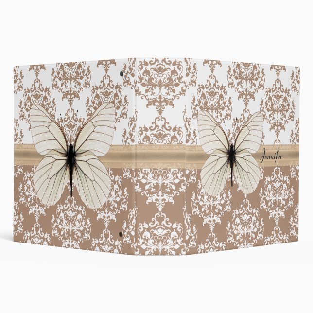 Pretty Tan Damask Butterfly Binder (Background)