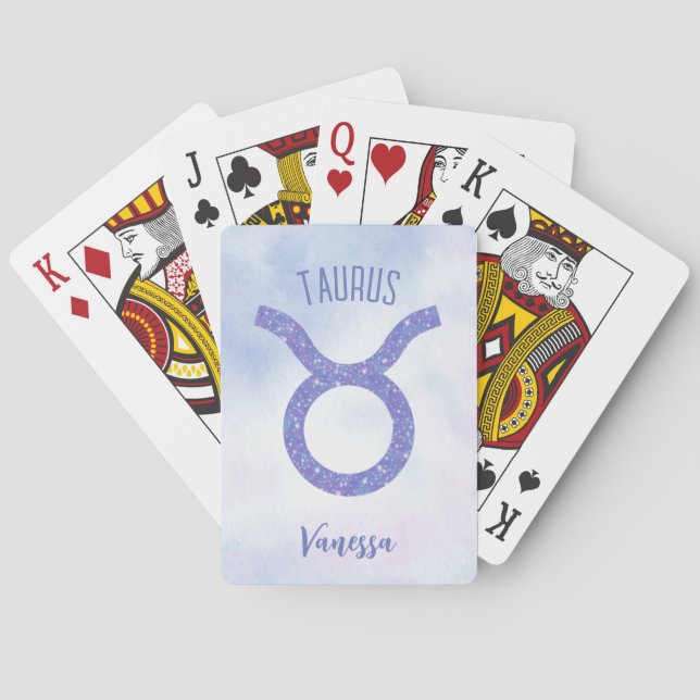 Pretty Taurus Astrology Sign Personalized Purple Playing Cards (Back)