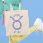 Pretty Taurus Astrology Sign Purple Personalized Tote Bag<br><div class="desc">This pretty,  personalized purple and lavender Taurus tote bag features your astrological sign from the Zodiac in a beautiful sparkle like the constellations. Customize this cute gift with your name in beautiful cursive script for someone with a late April or early May birthday.</div>