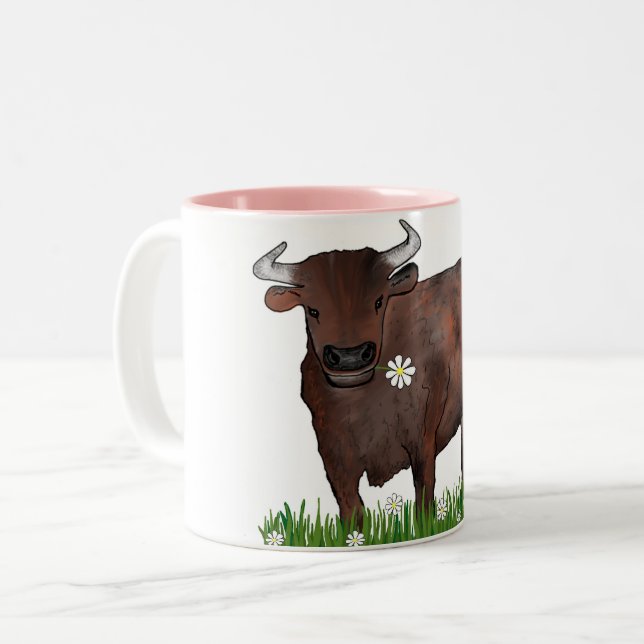 Pretty Taurus Bull And Daisies Zodiac Mug (Front Left)