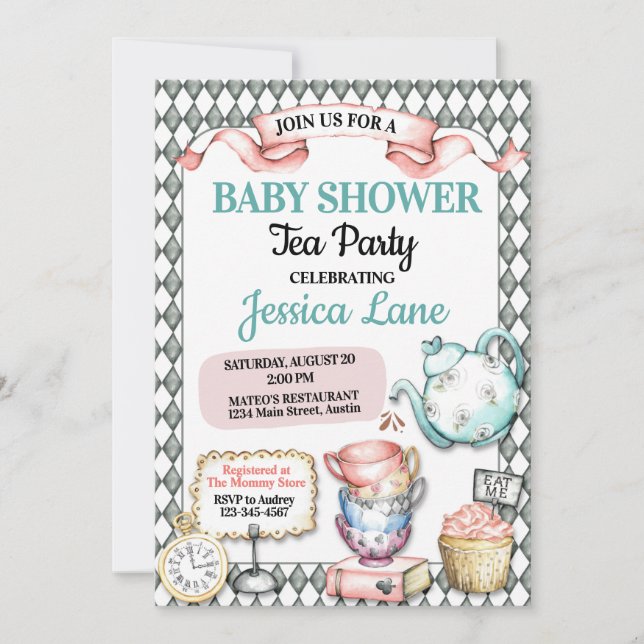 Pretty Tea Party Baby Shower Invitation (Front)