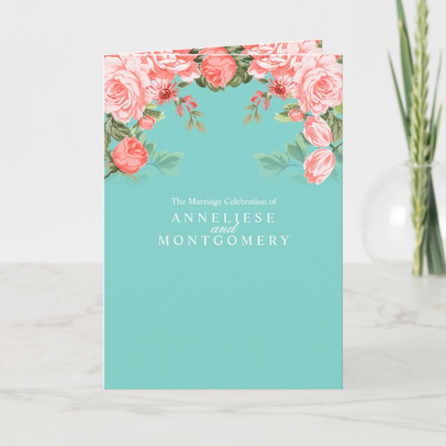 Pretty Teal and Coral Floral Design - Program (Front)