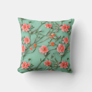 Pretty Teal and Coral Flower  Throw Pillow