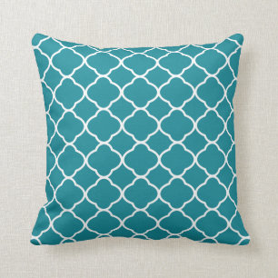 Pretty Teal and White Quatrefoil Throw Pillow