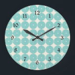 Pretty Teal Aqua Turquoise Blue Circles Discs Large Clock<br><div class="desc">Pretty Teal Aqua Turquoise Blue Circles Discs Textured Buttons Pattern. "blue" "circles" "discs" "textured buttons" "girly" "pretty" "aqua" "teal" "turquoise" "poker chips" "pattern" "pretty patterns" "fun" "pastel" "spring" "summer" "colour" "colourful" "geometric patterns"</div>