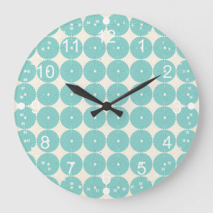 Pretty Teal Aqua Turquoise Blue Circles Discs Large Clock