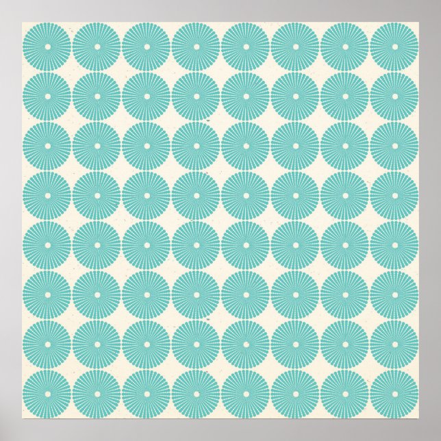 Pretty Teal Aqua Turquoise Blue Circles Discs Poster (Front)