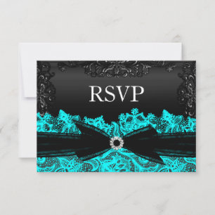 Pretty Teal & Black Lace RSVP Card