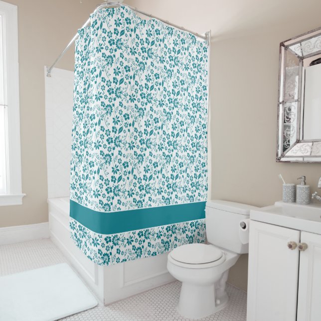 Pretty Teal Blue Floral Pattern (In Situ)