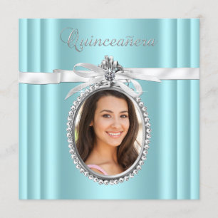 Pretty Teal Blue Photo Quinceanera Invitation