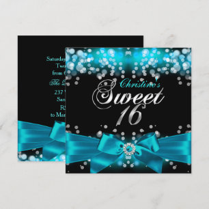 Pretty Teal Bow & Sparkle Sweet Sixteen Invitation
