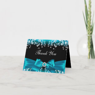 Pretty Teal Bow & Sparkle Thank You Card