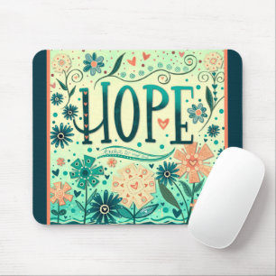 Pretty Teal Floral Hope Inspiring Inspirivity Mouse Pad