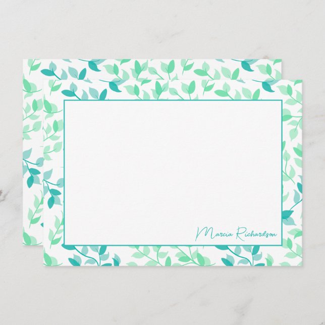 Pretty Teal Green Florals Modern Personalized Card (Front/Back)