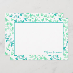 Pretty Teal Green Florals Modern Personalized Card