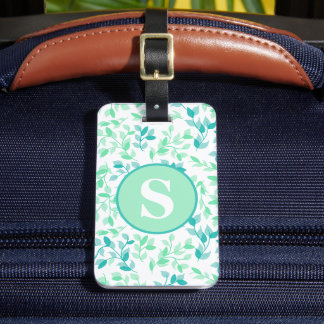 Pretty Teal Green Florals Monogram Personalized Luggage Tag