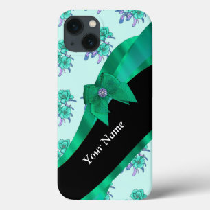 Pretty teal green vintage floral pattern iPhone 13 case