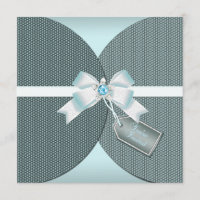 Pretty Teal Invite with Ribbon and Jewelled Bow