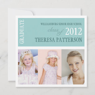 Pretty Teal Photo Collage Graduation Party Invitation