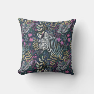 Pretty teal pink zebra head  throw pillow