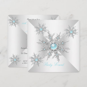Pretty Teal Snowflakes Winter Wonderland Party Invitation