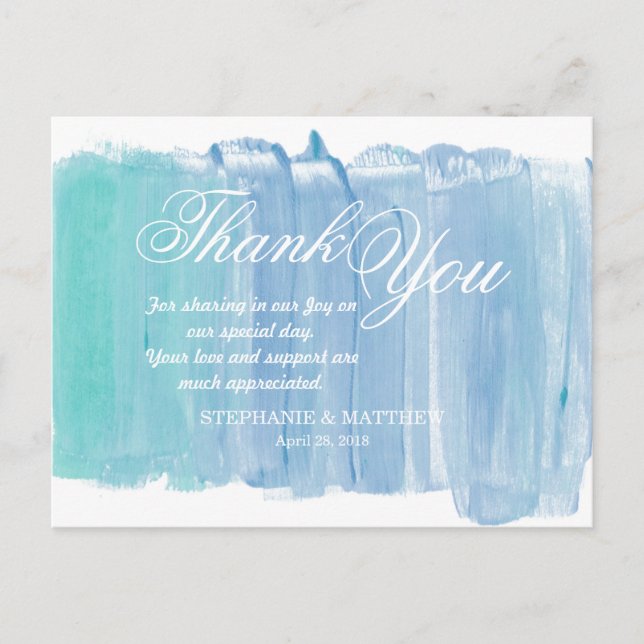 Pretty Teal Watercolor Thank You Postcards (Front)